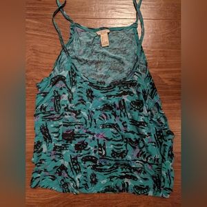 Forever 21 - Trapeze Swingy Cami Tank Top Caged Cut-Out Sides | Small | Teal